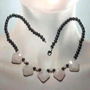 Hematite Beads and Rose Quartz Necklace.